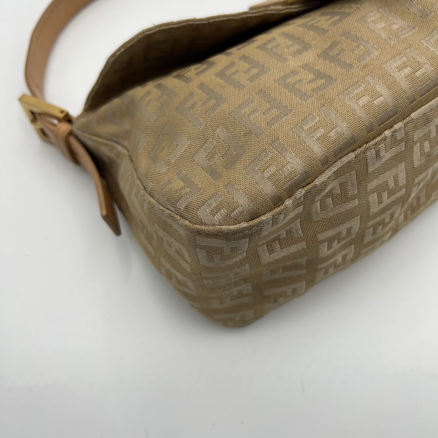 Fendi Beige Gold Zucchino Canvas Baguette GHW
