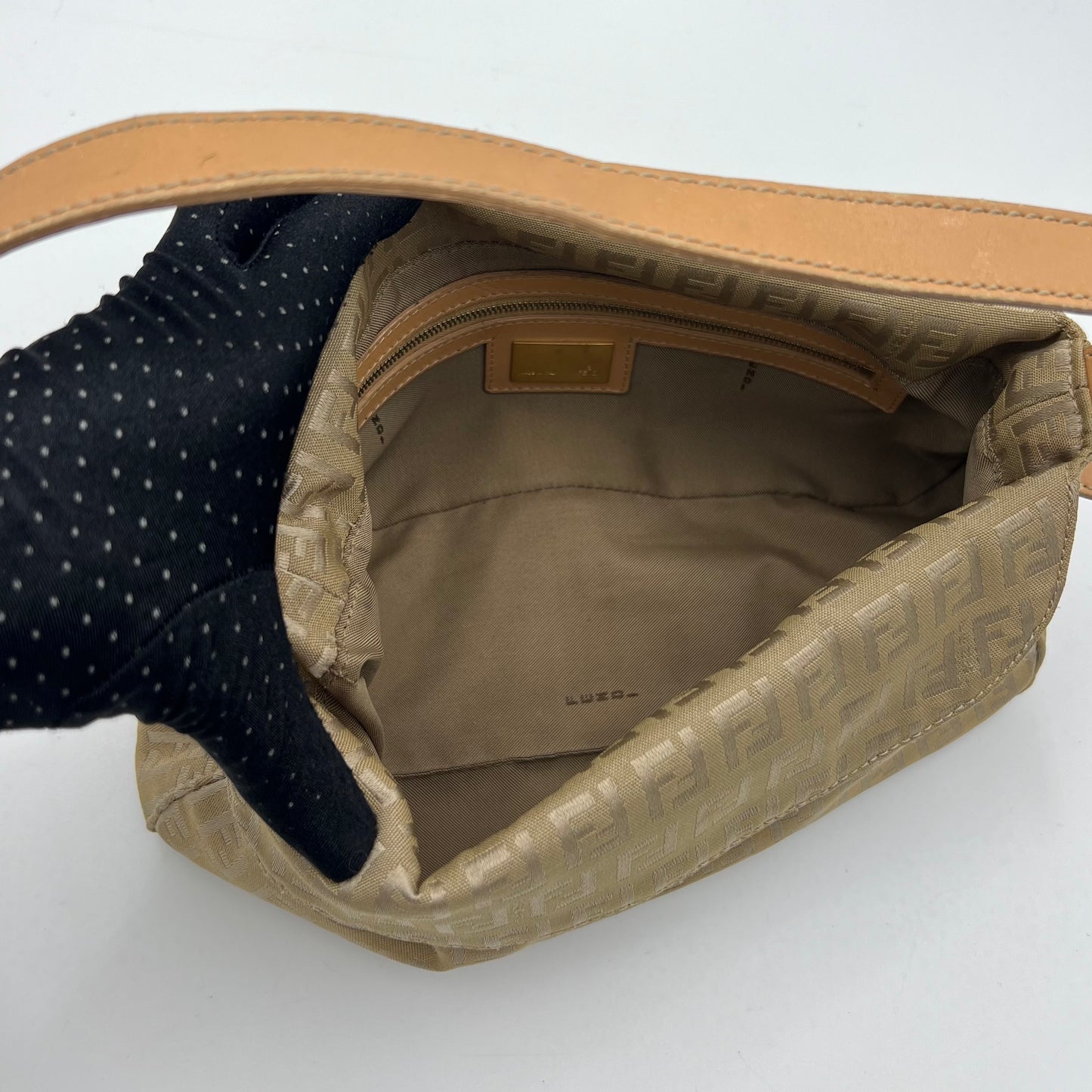 Fendi Beige Gold Zucchino Canvas Baguette GHW