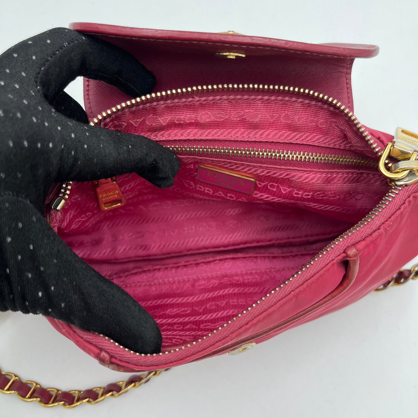 Prada Pink Tessuto Saffiano Chain Crossbody