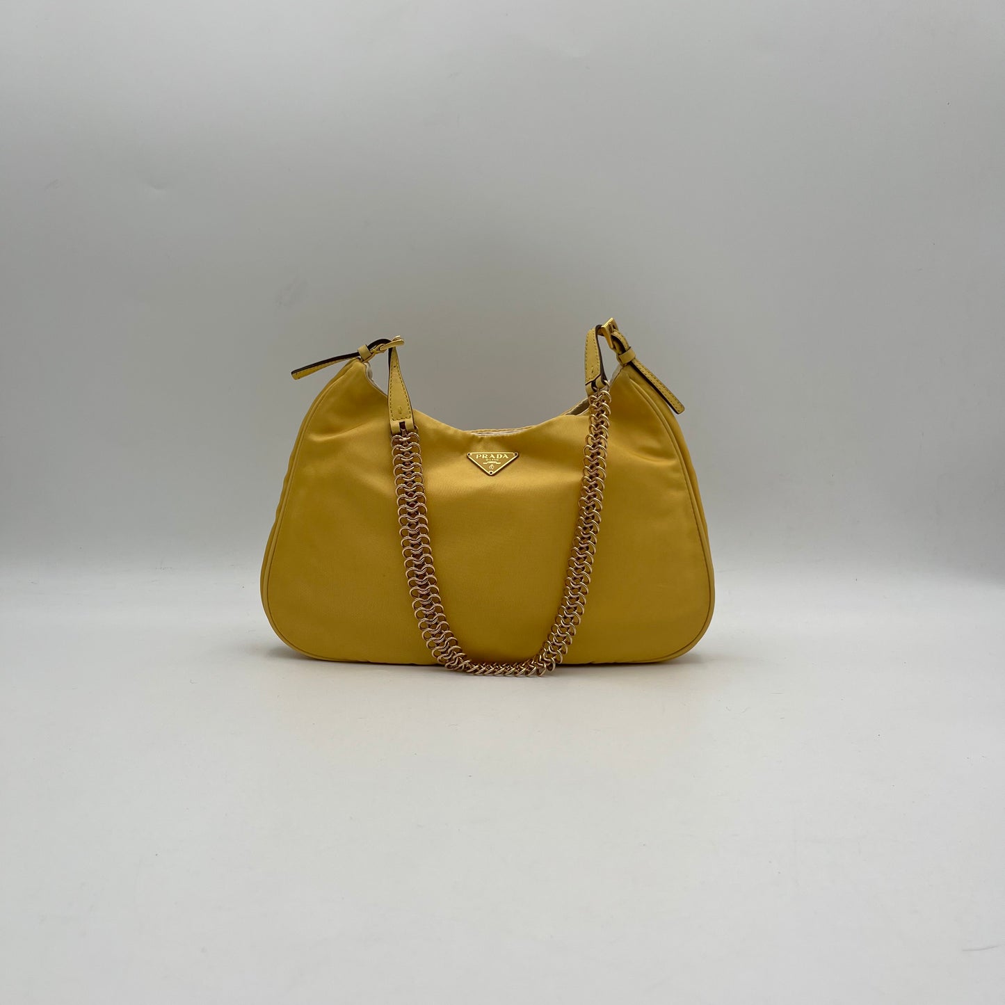 Prada Yellow Nylon Chain Strap Hobo Cleo