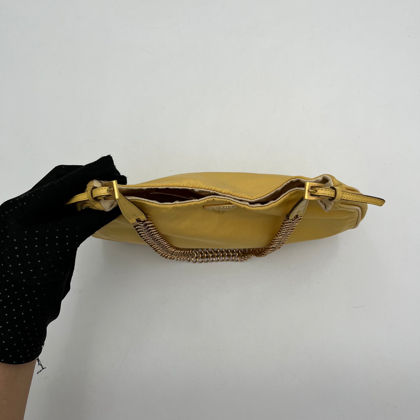 Prada Yellow Nylon Chain Strap Hobo Cleo