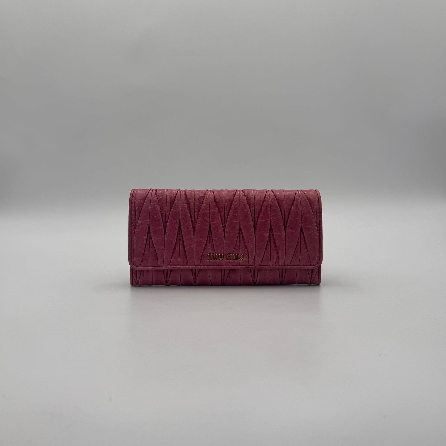 Miu Miu Pink Matelasse Leather Long Bifold Wallet GHW