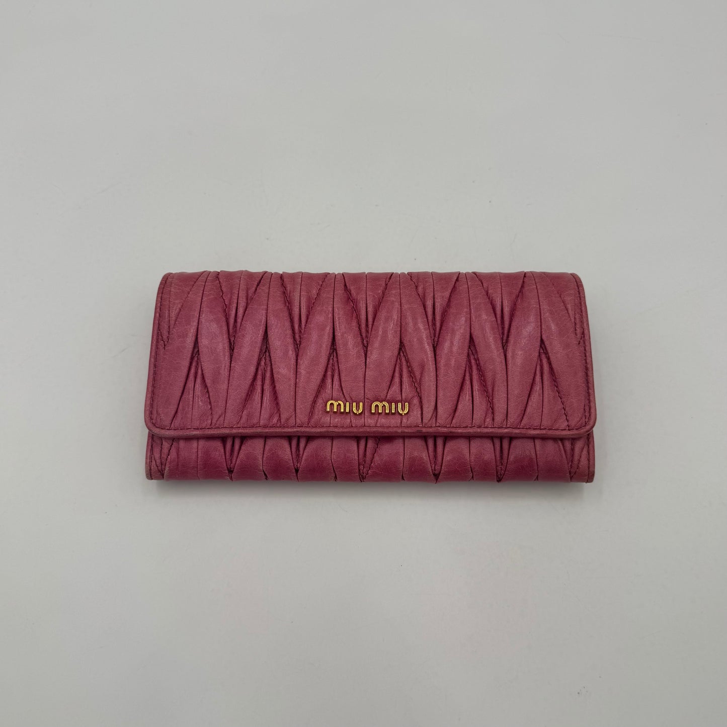 Miu Miu Pink Matelasse Leather Long Bifold Wallet GHW