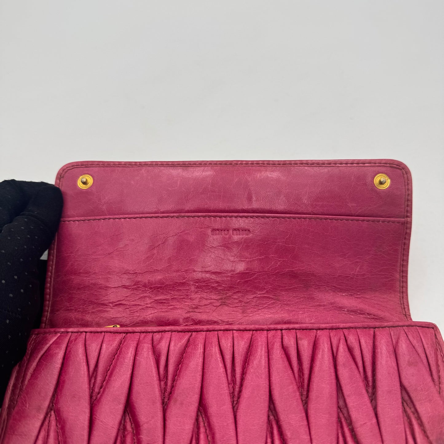 Miu Miu Pink Matelasse Leather Long Bifold Wallet GHW