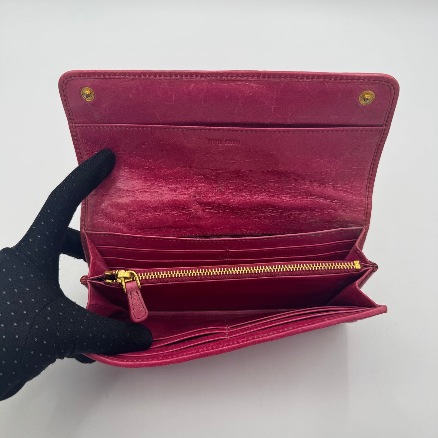 Miu Miu Pink Matelasse Leather Long Bifold Wallet GHW