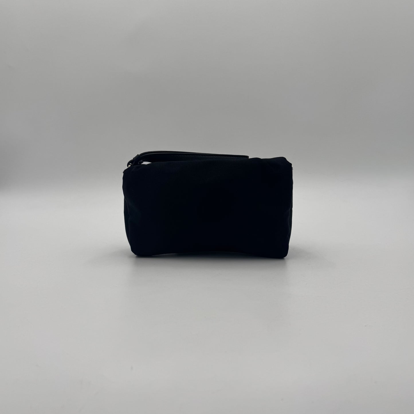 Salvatore Ferragamo Black Satin Snake Effect Metal Bow Wristlet Clutch