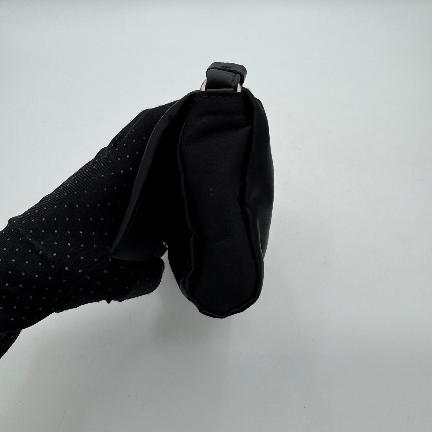 Salvatore Ferragamo Black Satin Snake Effect Metal Bow Wristlet Clutch