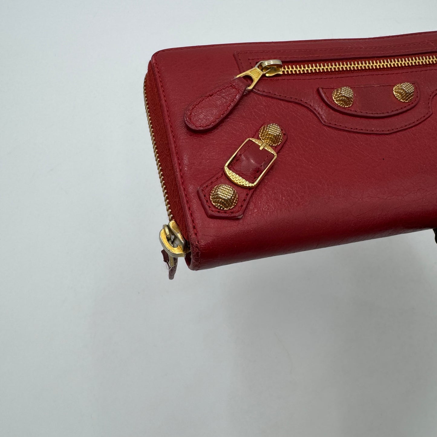 Balenciaga Red Leather Continental Zip Around Long Wallet GHW