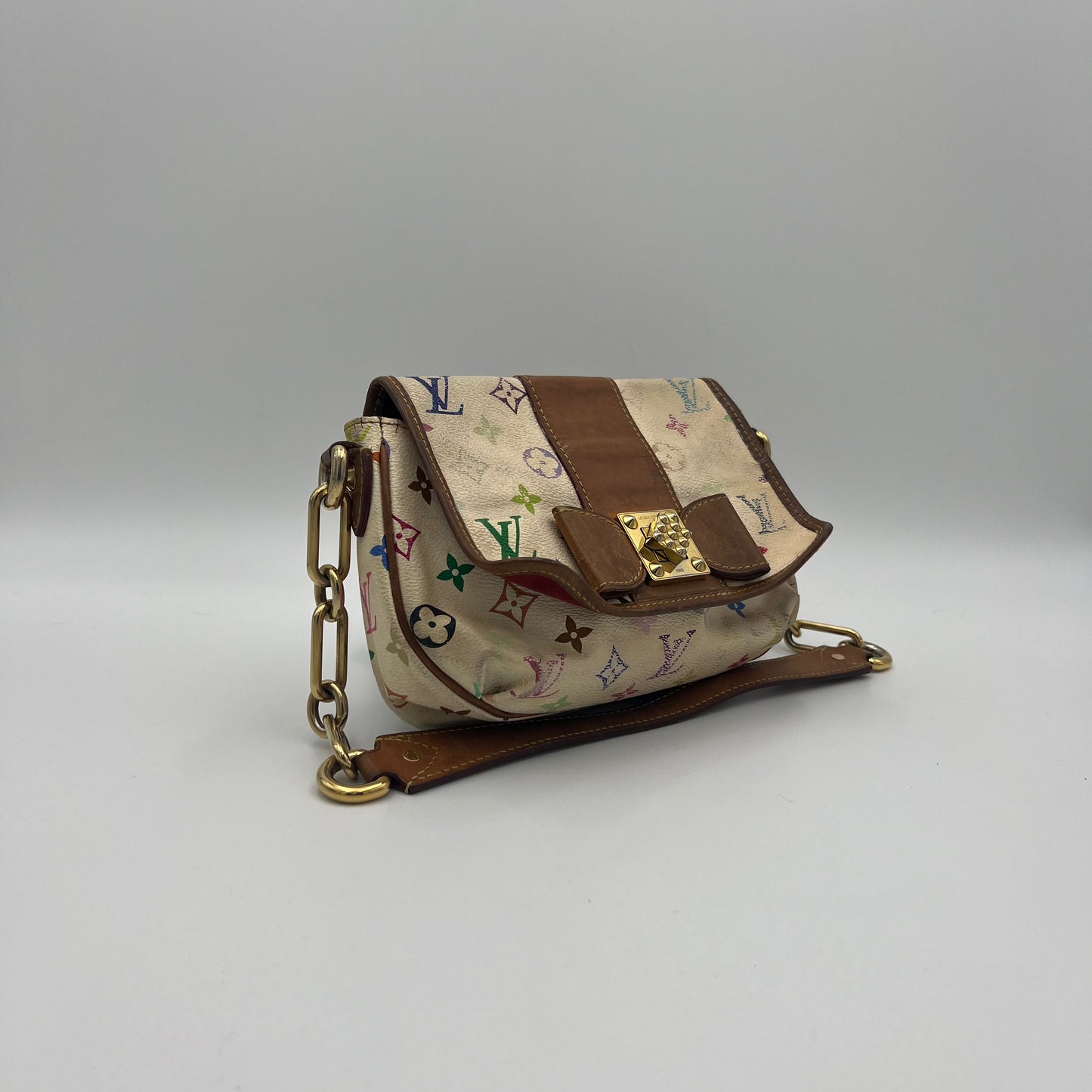 LV White Muticolor Patti Shoulder Bag