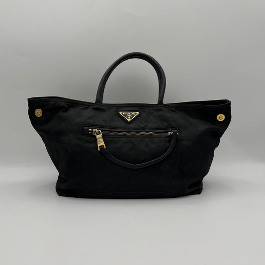 Prada Black Nylon x Leather Boat Tote