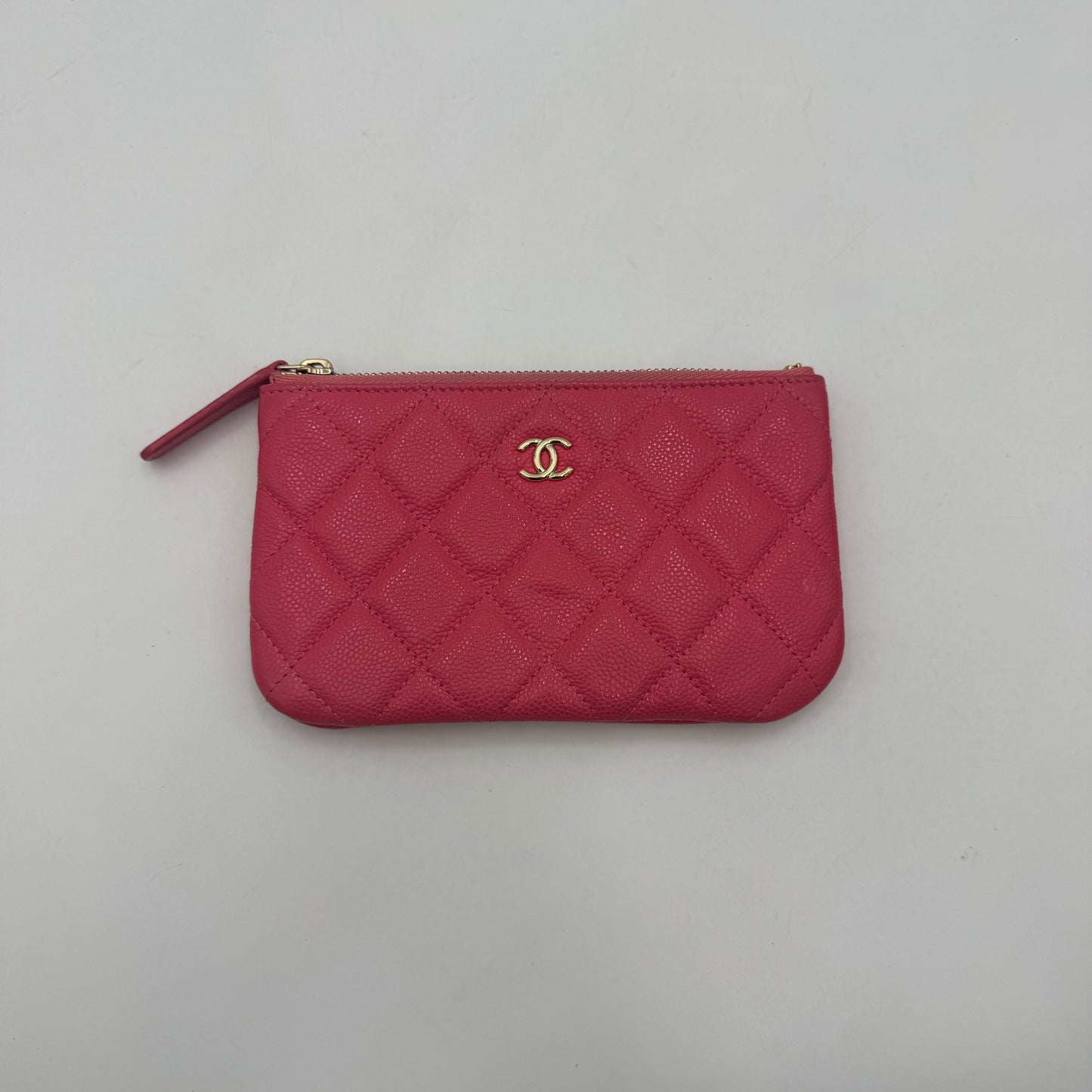 Chanel Pink Quilted Caviar O-Case Zip Pouch