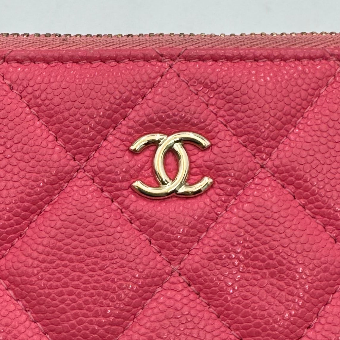 Chanel Pink Quilted Caviar O-Case Zip Pouch
