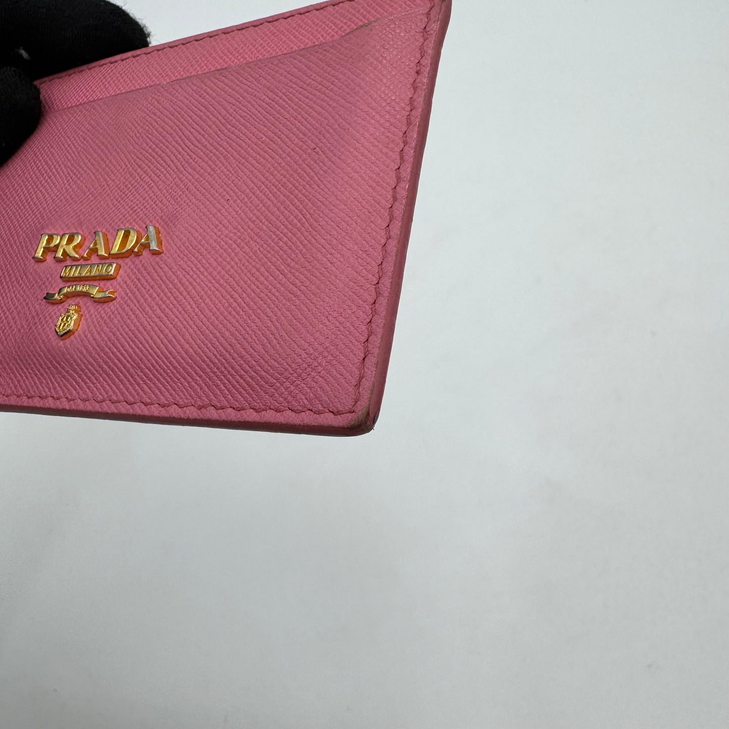 Prada Light Pink Saffiano Card Holder GHW