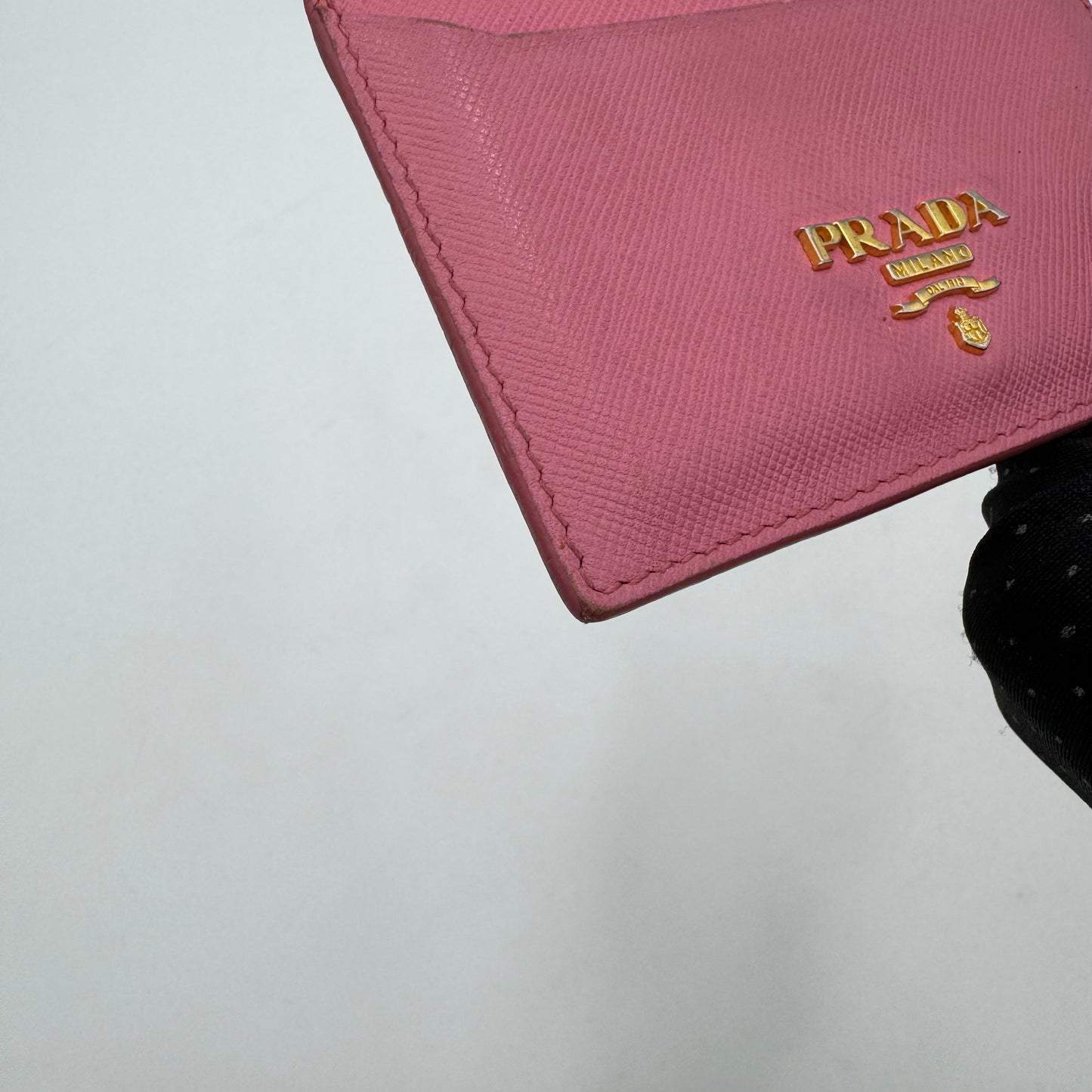 Prada Light Pink Saffiano Card Holder GHW