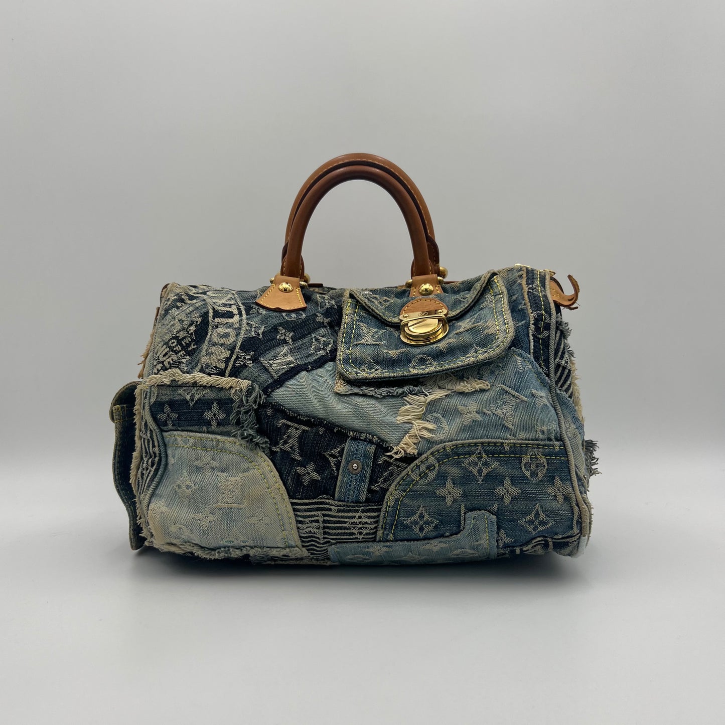 LV Limited Edition Blue Denim Patchwork Speedy 30