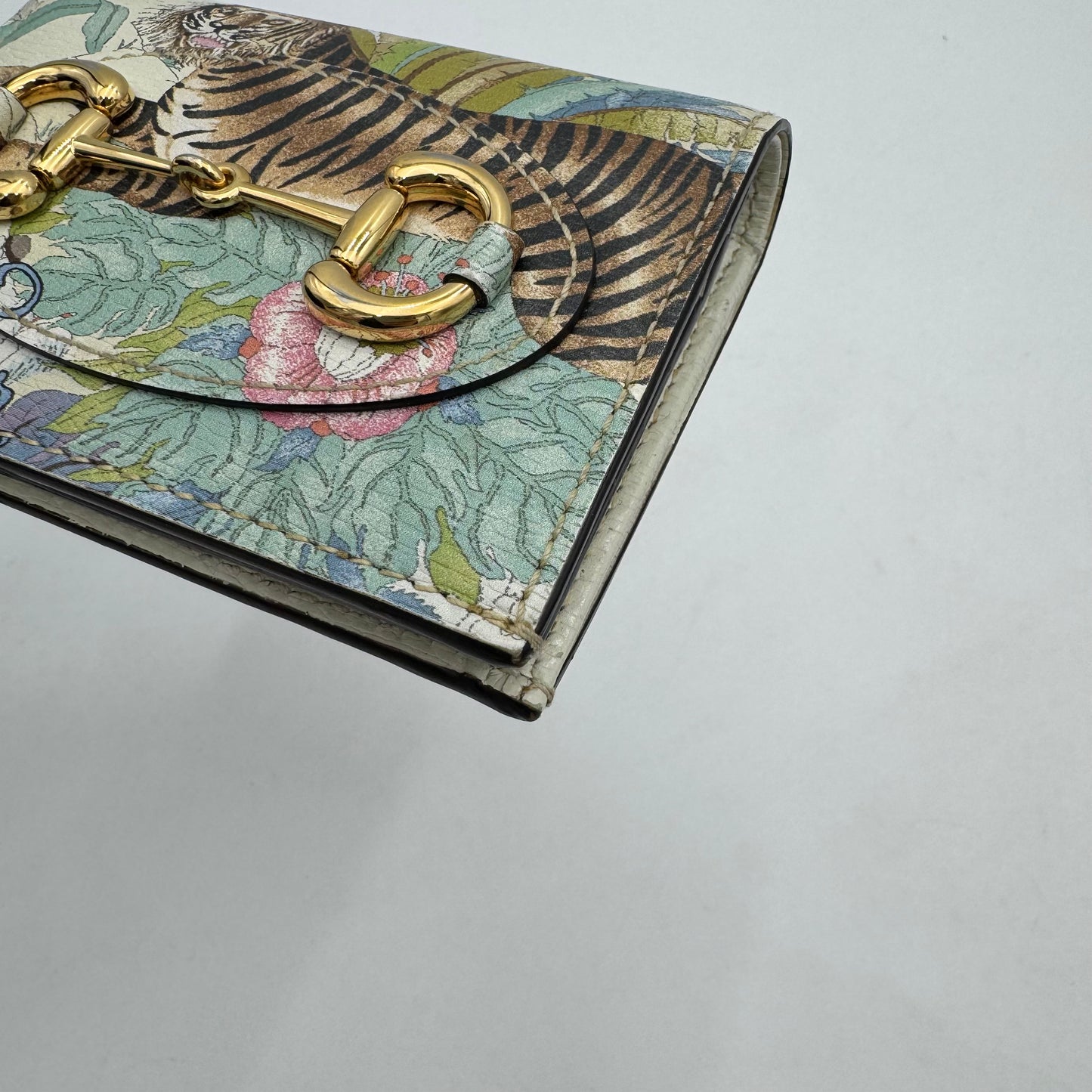 Gucci Tiger Horsebit 1955 Off-White Leather Bifold Short Compact Wallet