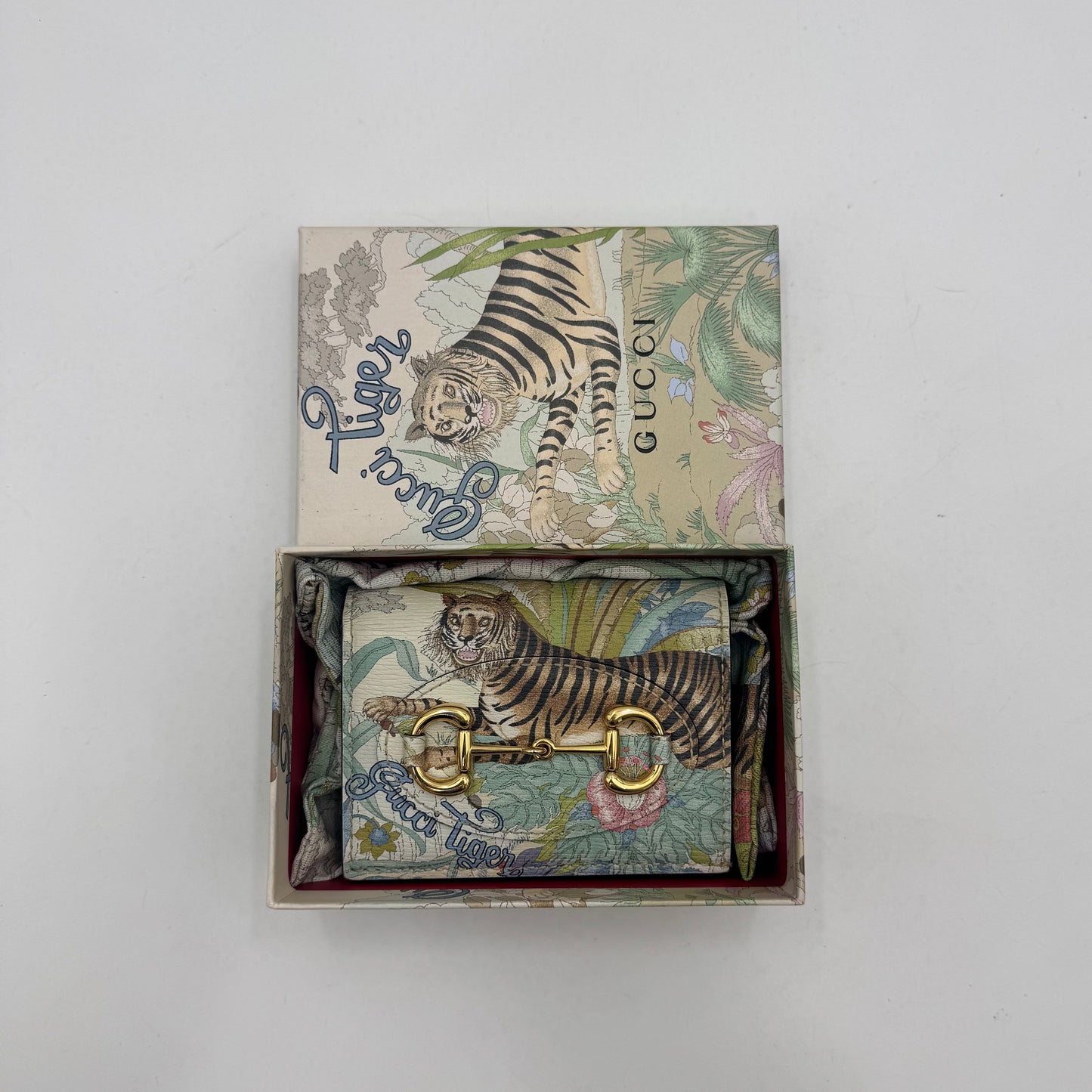 Gucci Tiger Horsebit 1955 Off-White Leather Bifold Short Compact Wallet