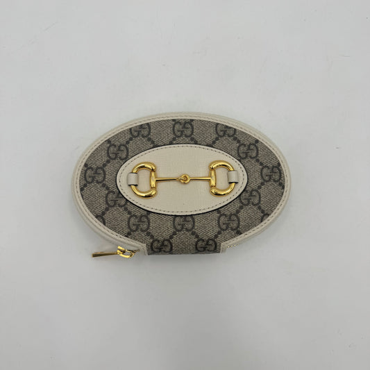 Gucci Monogram PVC White Leather 1955 Horsebit Oval Coin Purse