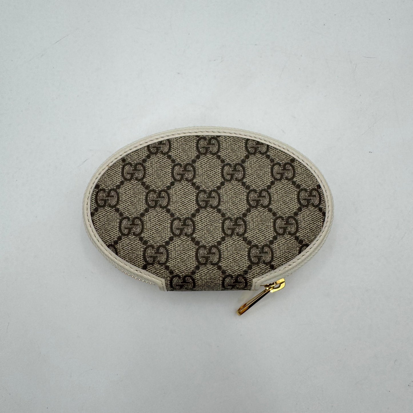 Gucci Monogram PVC White Leather 1955 Horsebit Oval Coin Purse