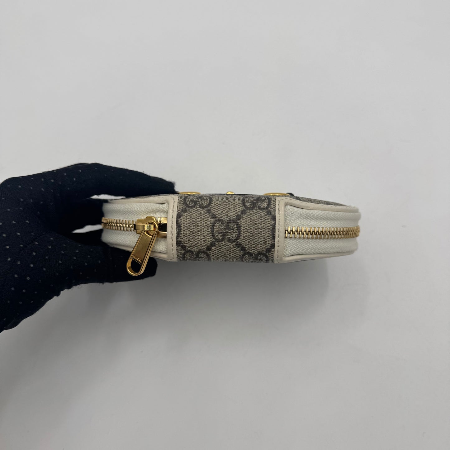 Gucci Monogram PVC White Leather 1955 Horsebit Oval Coin Purse