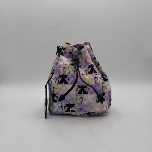 Miu Miu Purple Canapa Cats Print Drawstring Pouch