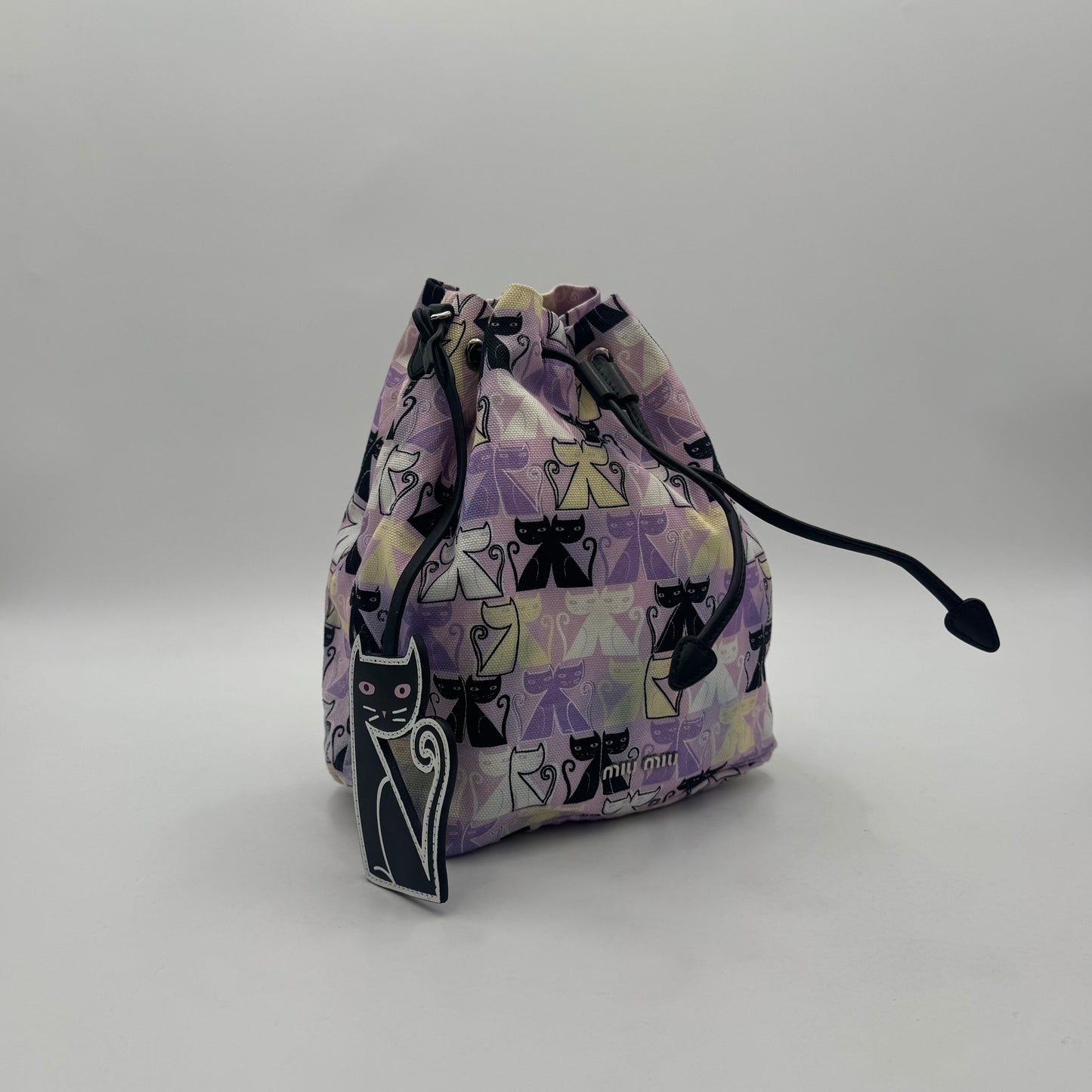 Miu Miu Purple Canapa Cats Print Drawstring Pouch