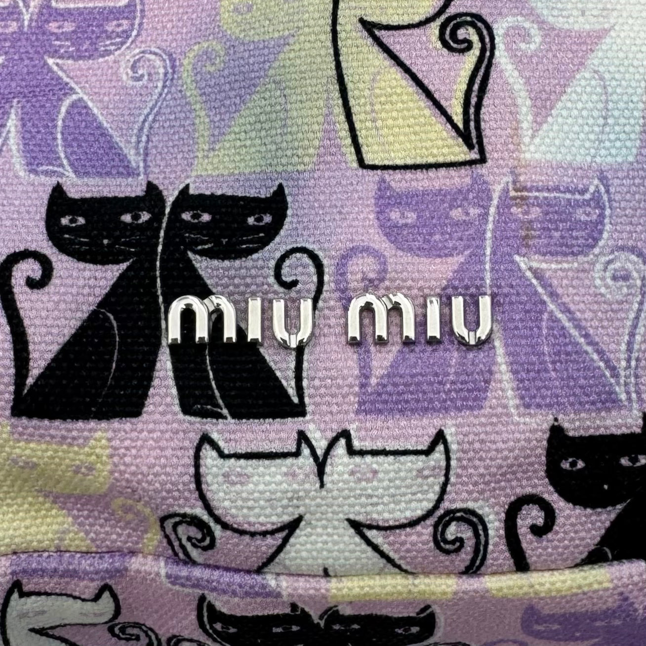 Miu Miu Purple Canapa Cats Print Drawstring Pouch