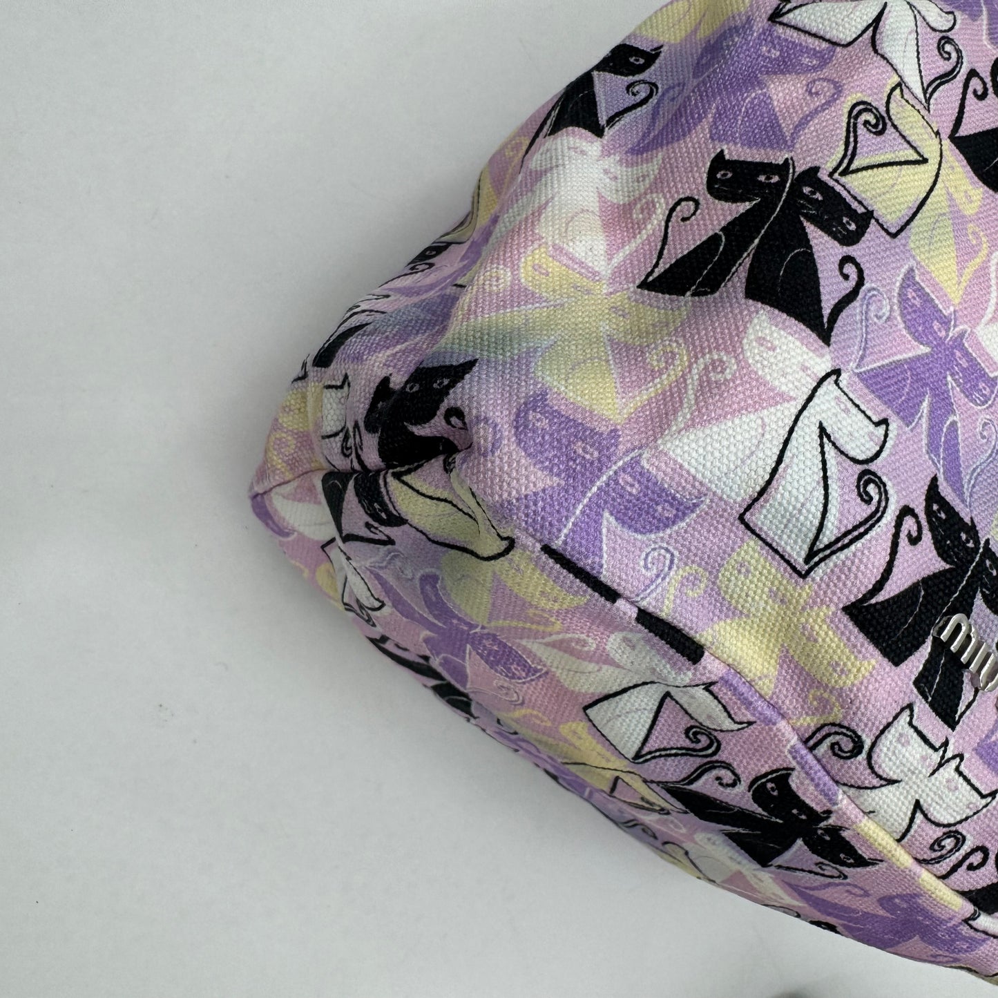 Miu Miu Purple Canapa Cats Print Drawstring Pouch
