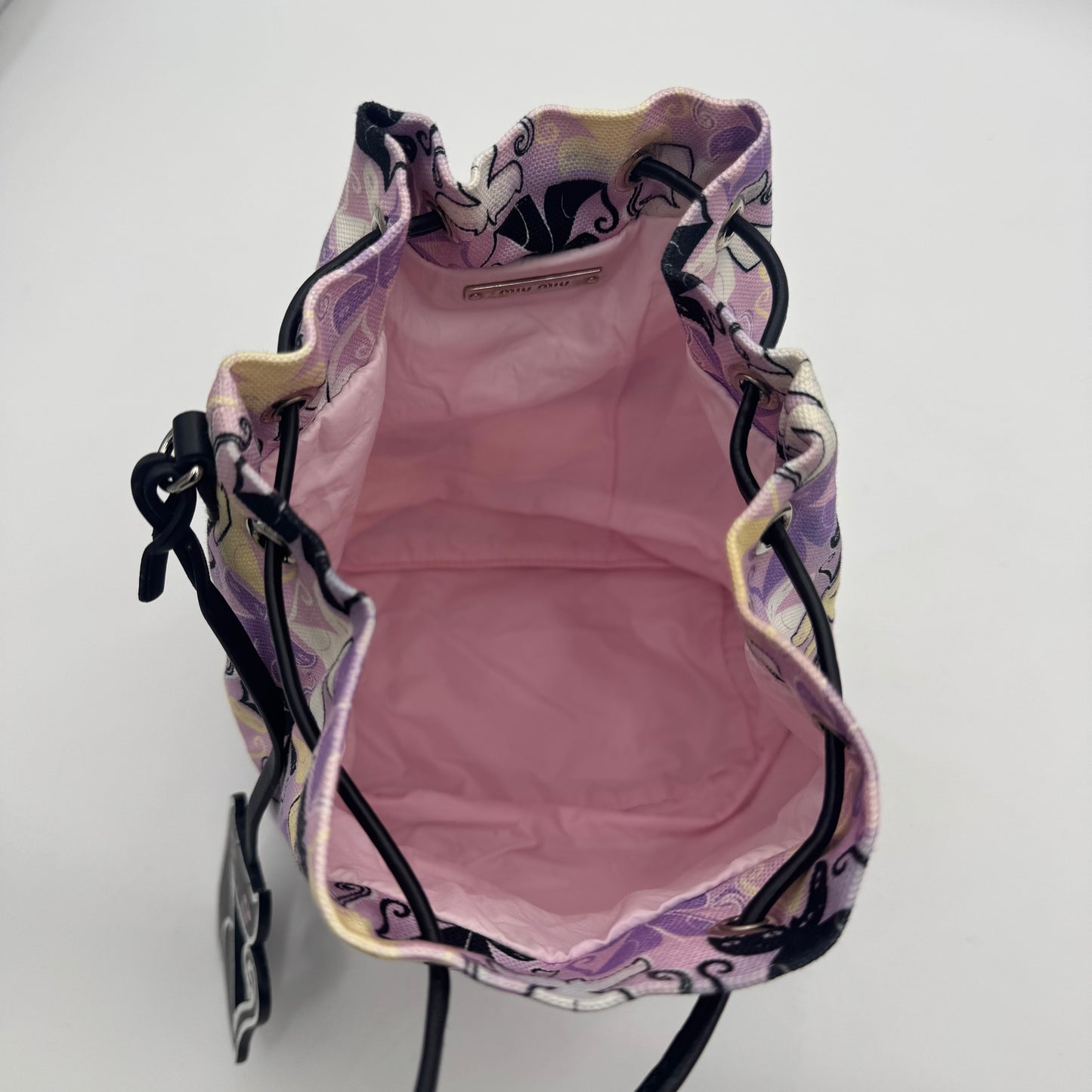 Miu Miu Purple Canapa Cats Print Drawstring Pouch