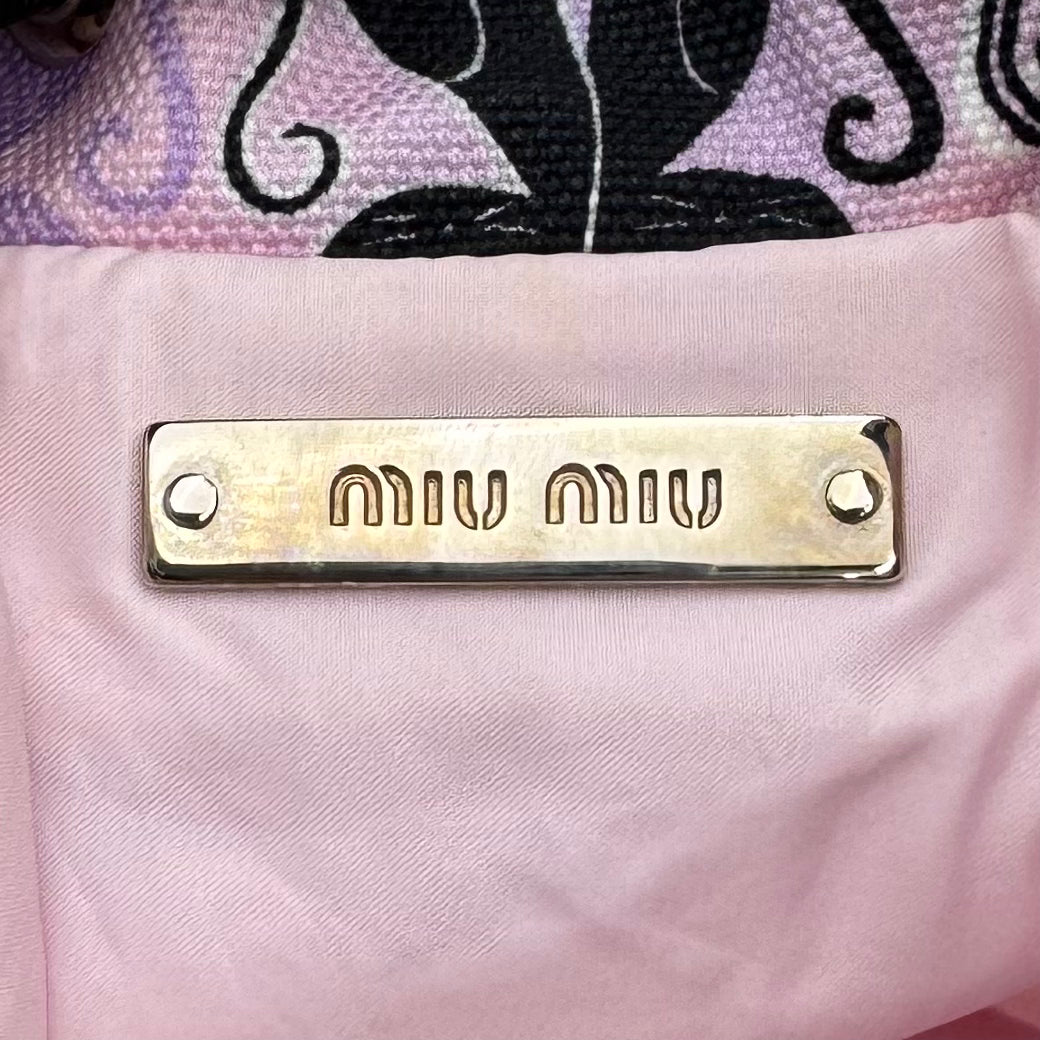 Miu Miu Purple Canapa Cats Print Drawstring Pouch