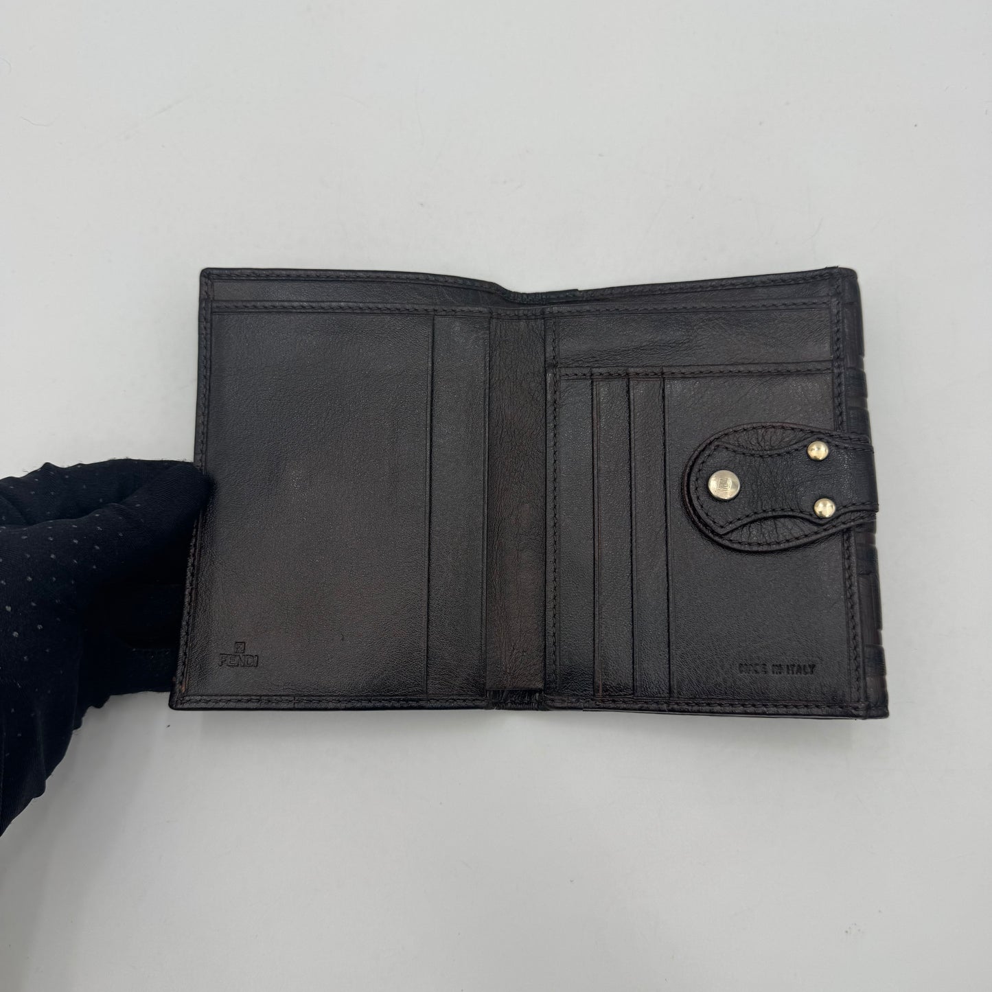 Fendi Brown Leather Zucca Embossed Bifold Wallet