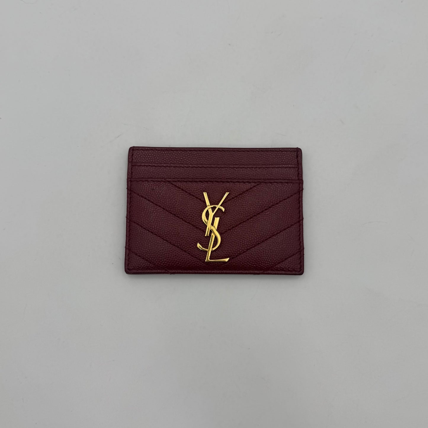 YSL Red Cassandre Matelasse Grained Leather Card Holder GHW