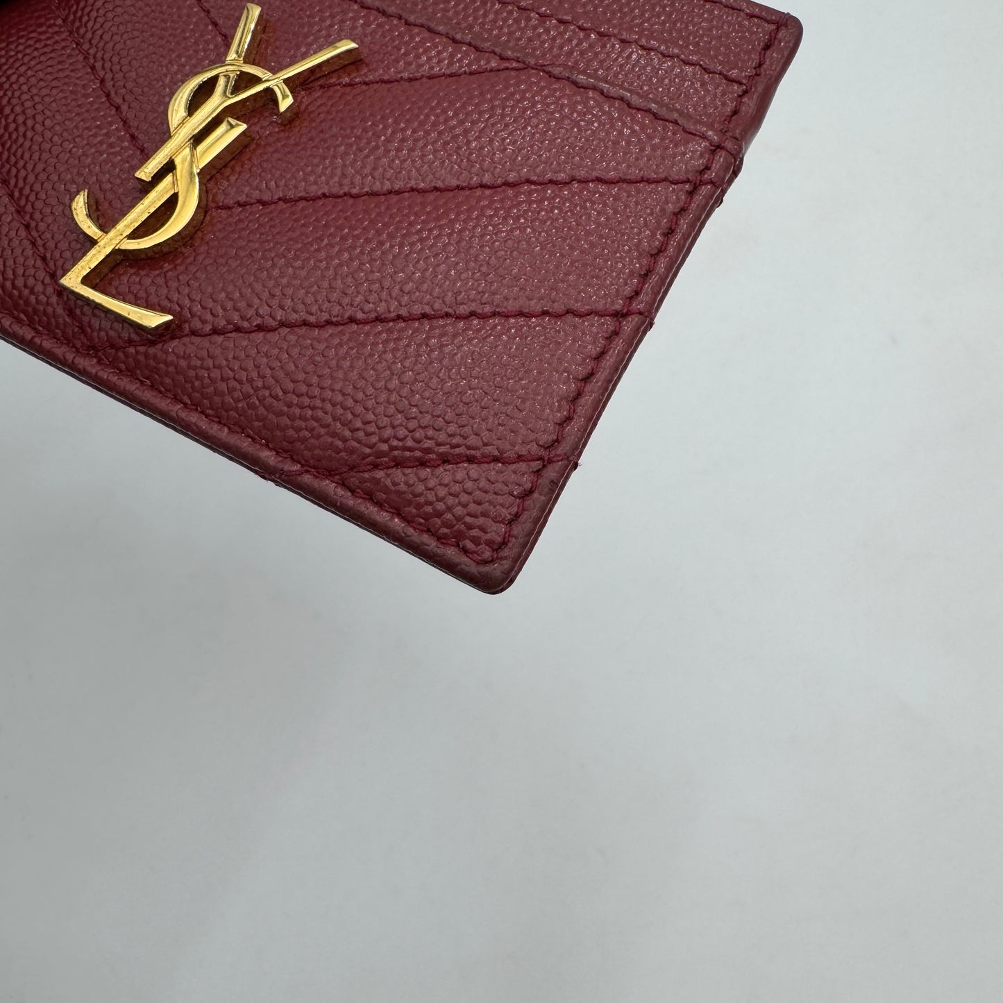 YSL Red Cassandre Matelasse Grained Leather Card Holder GHW