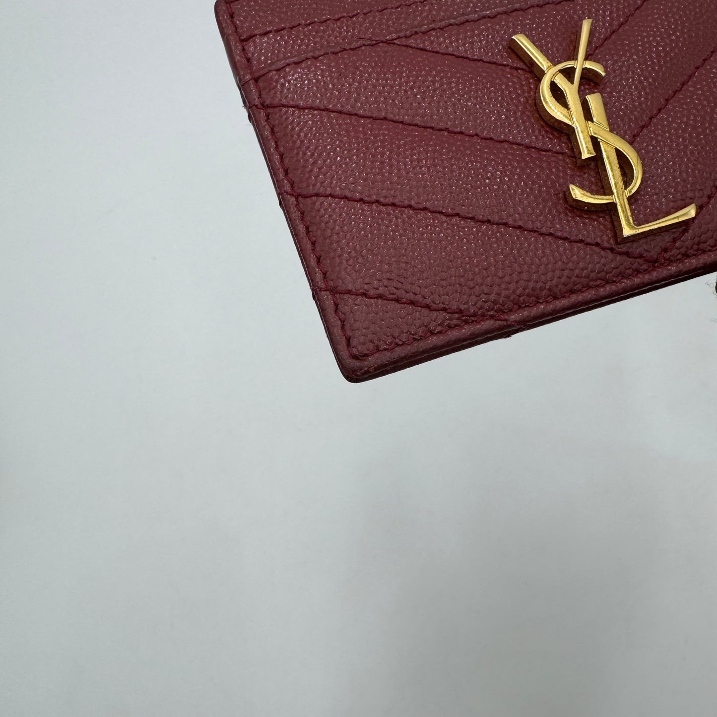 YSL Red Cassandre Matelasse Grained Leather Card Holder GHW