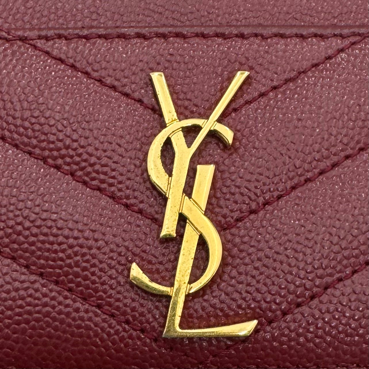 YSL Red Cassandre Matelasse Grained Leather Card Holder GHW