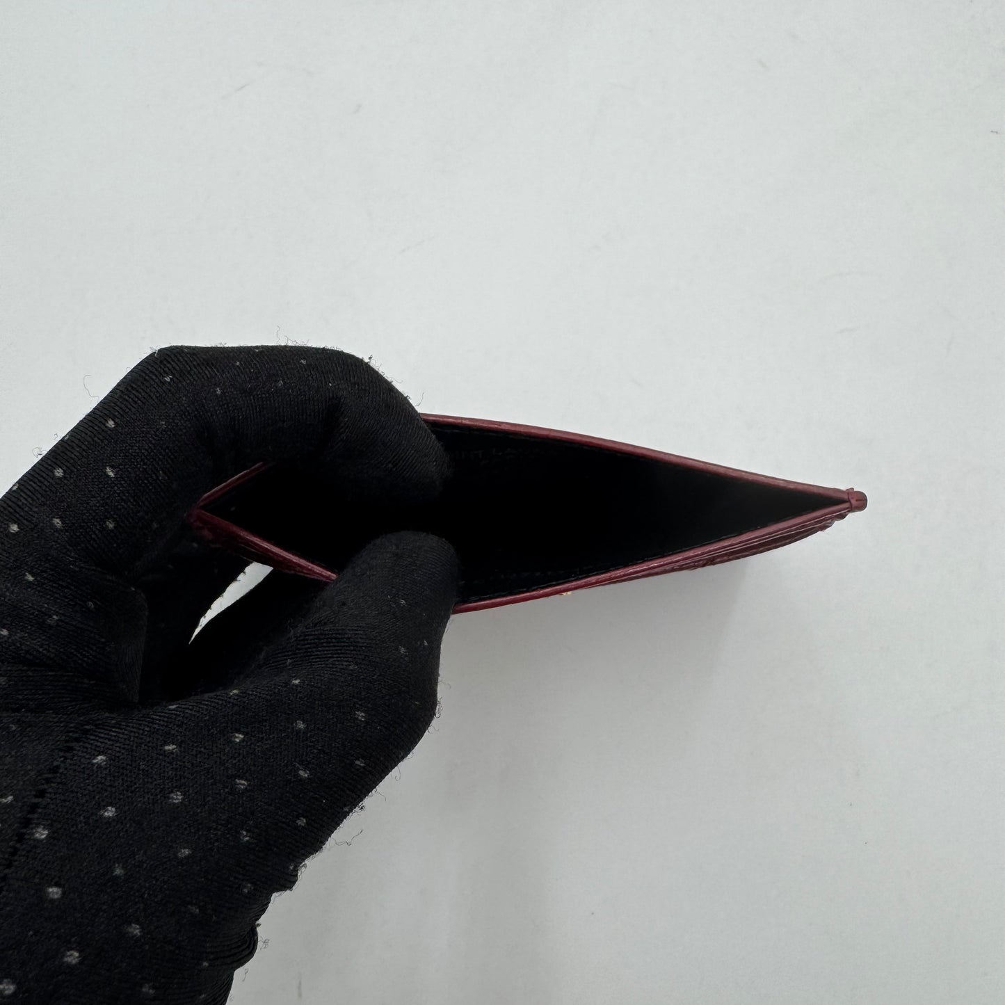 YSL Red Cassandre Matelasse Grained Leather Card Holder GHW