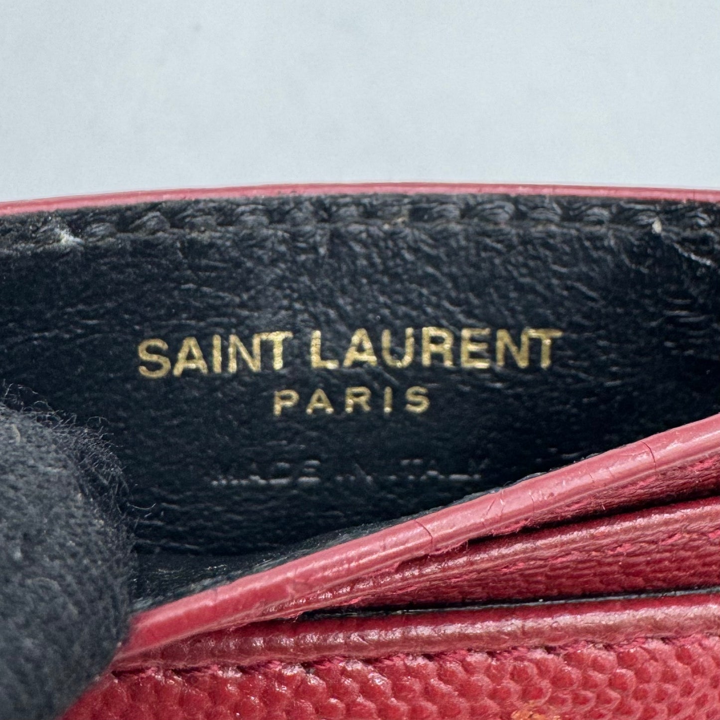 YSL Red Cassandre Matelasse Grained Leather Card Holder GHW