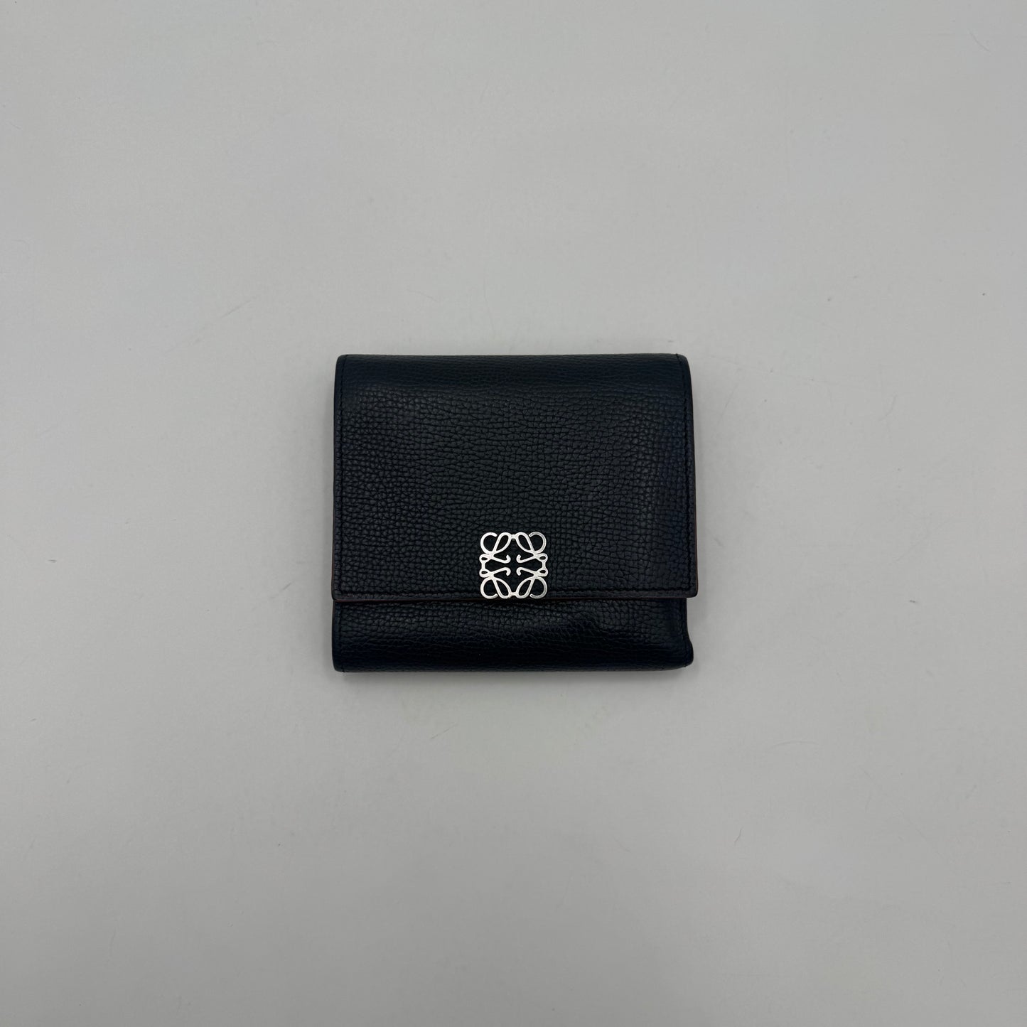Loewe Black Leather Trifold Anagram Compact Wallet SHW