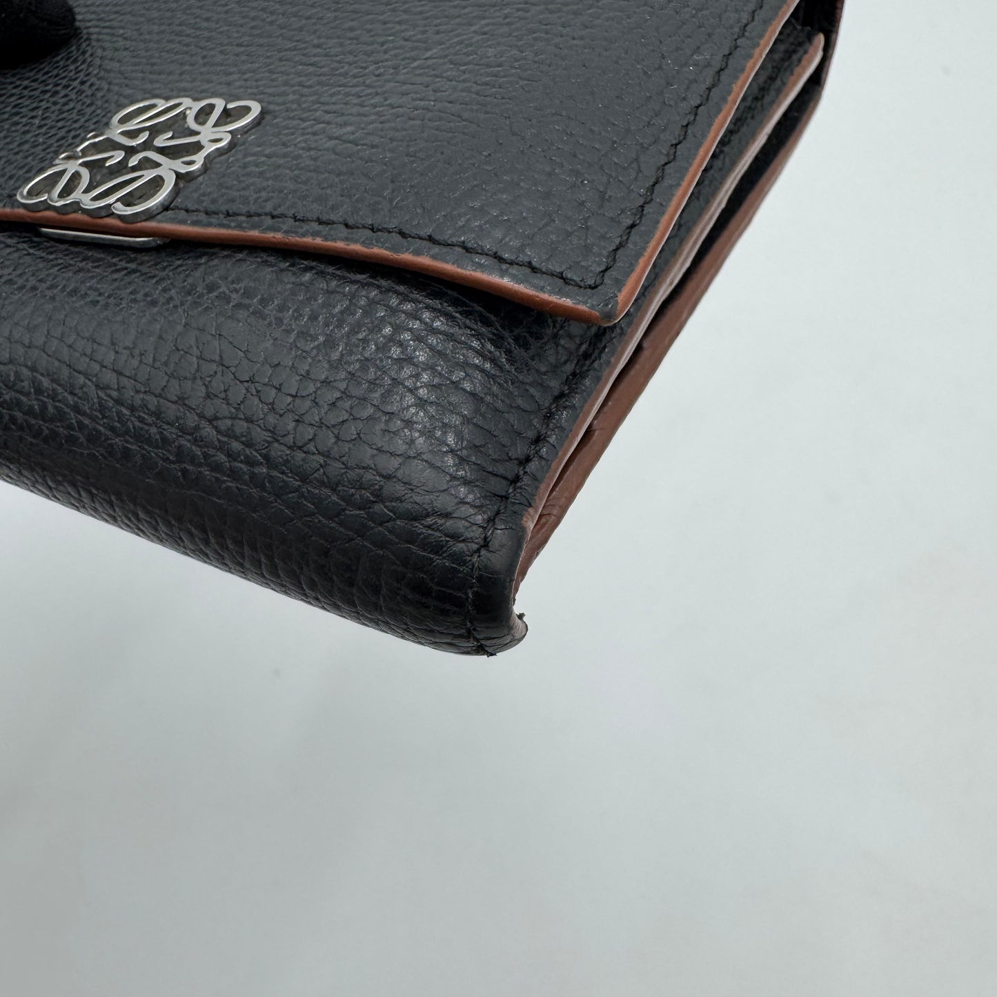 Loewe Black Leather Trifold Anagram Compact Wallet SHW
