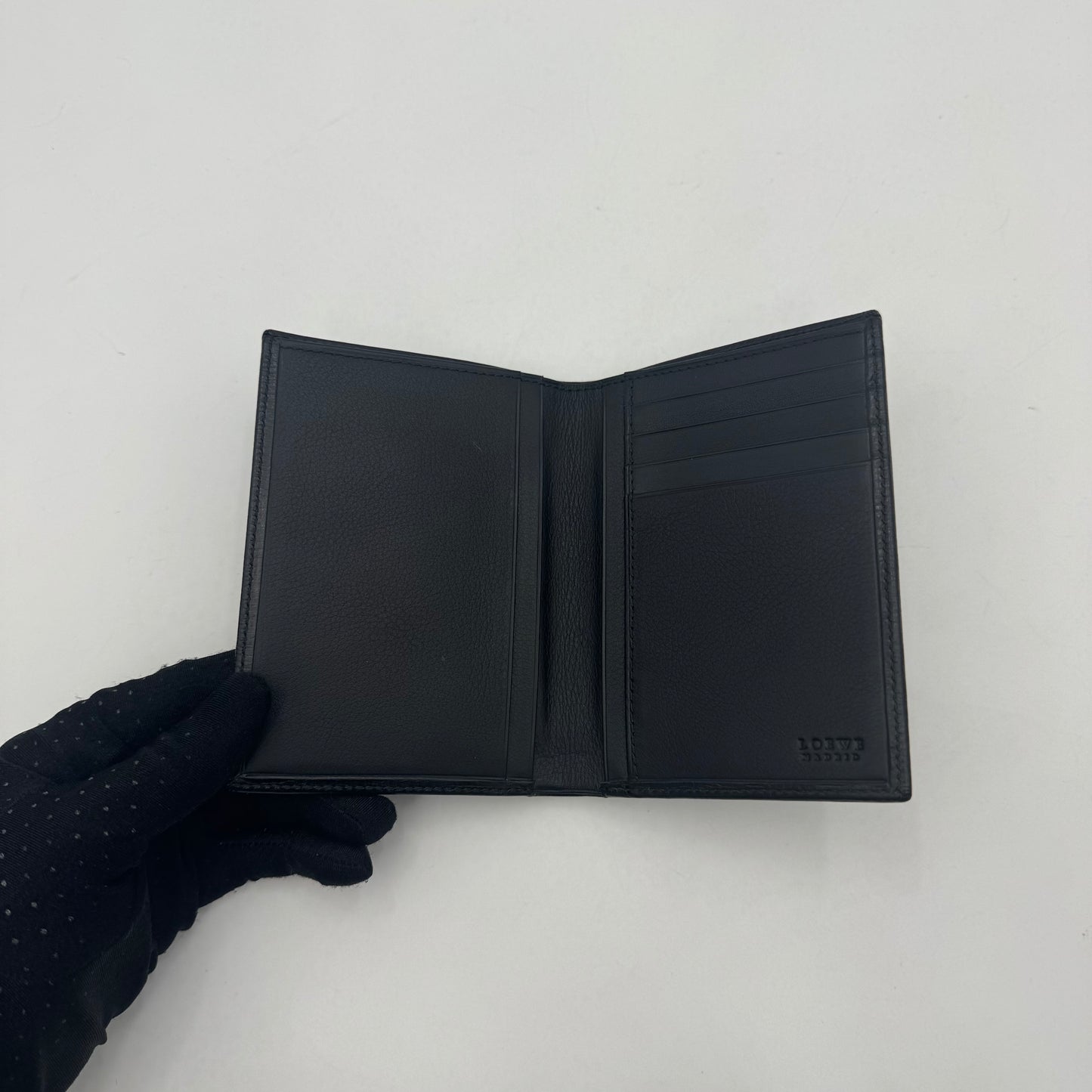 Loewe Black Grained Calfskin Anagram Bifold Vertical Wallet