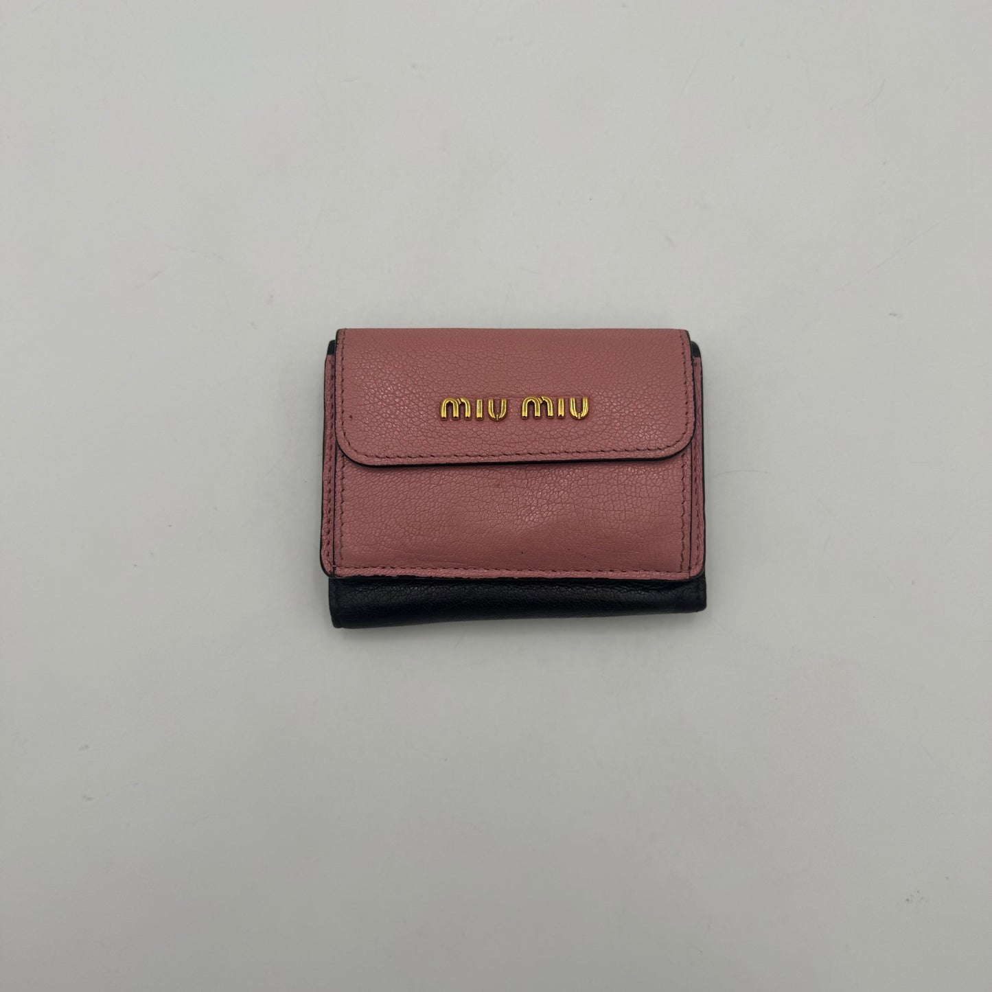 Miu Miu Black Pink Leather Trifold Mini Wallet GHW