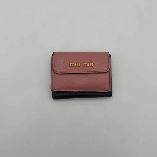 Miu Miu Black Pink Leather Trifold Mini Wallet GHW