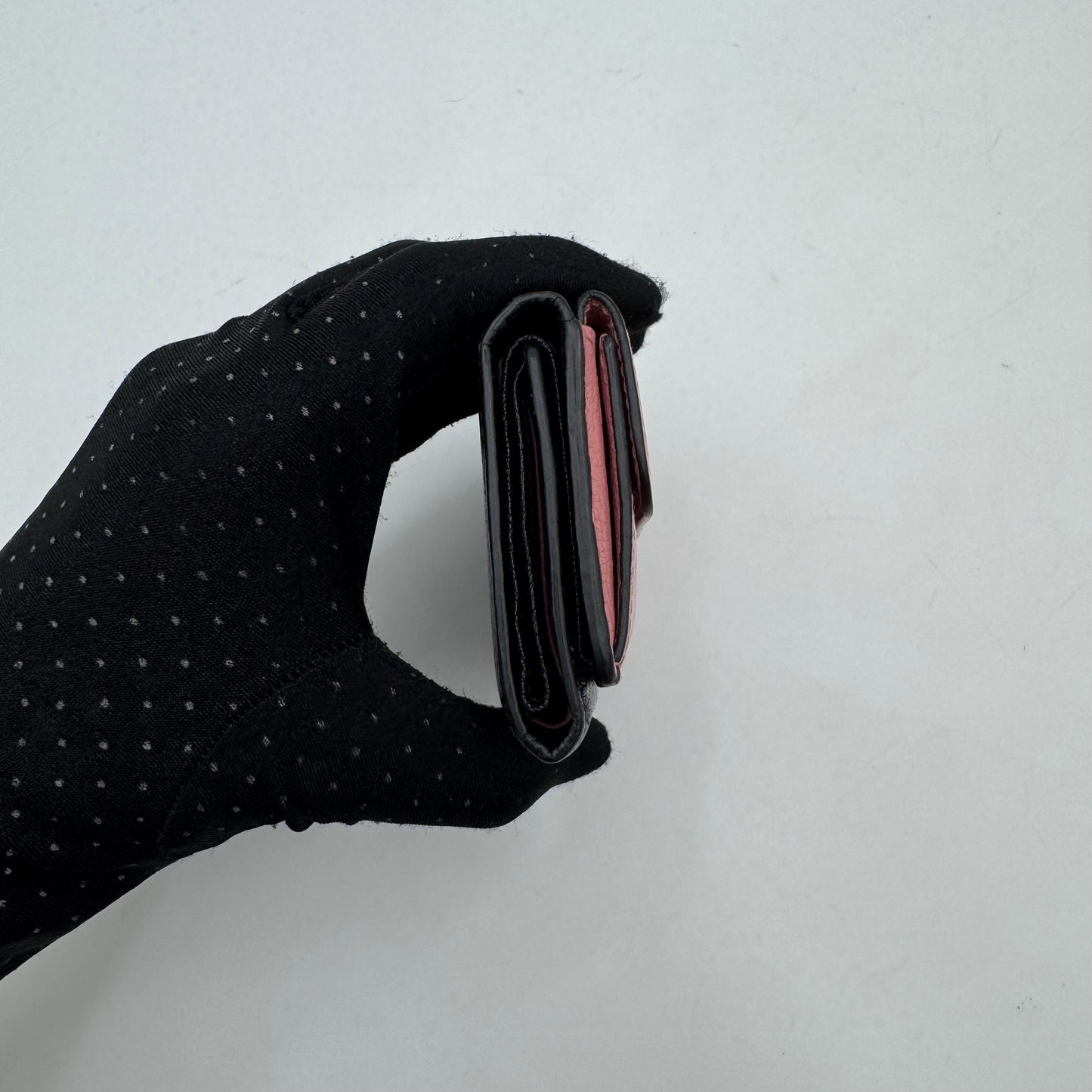 Miu Miu Black Pink Leather Trifold Mini Wallet GHW