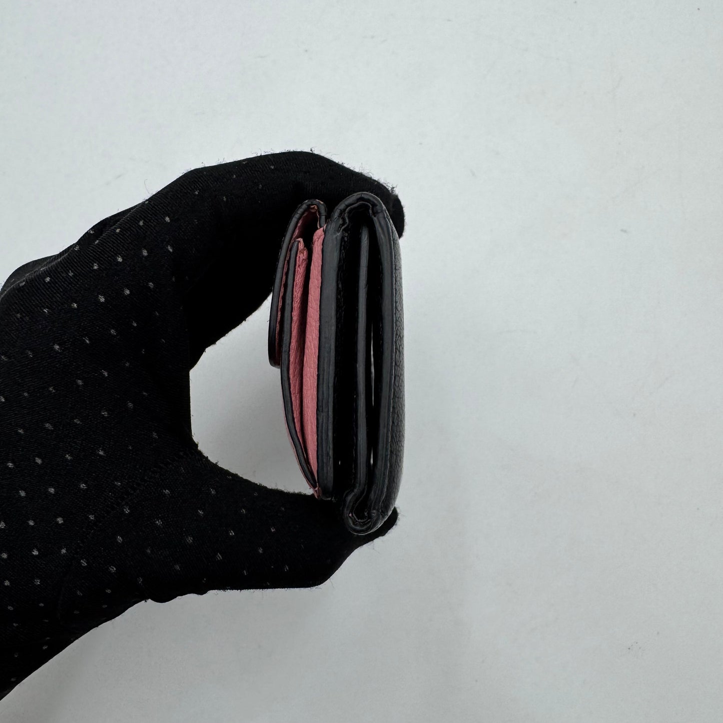 Miu Miu Black Pink Leather Trifold Mini Wallet GHW
