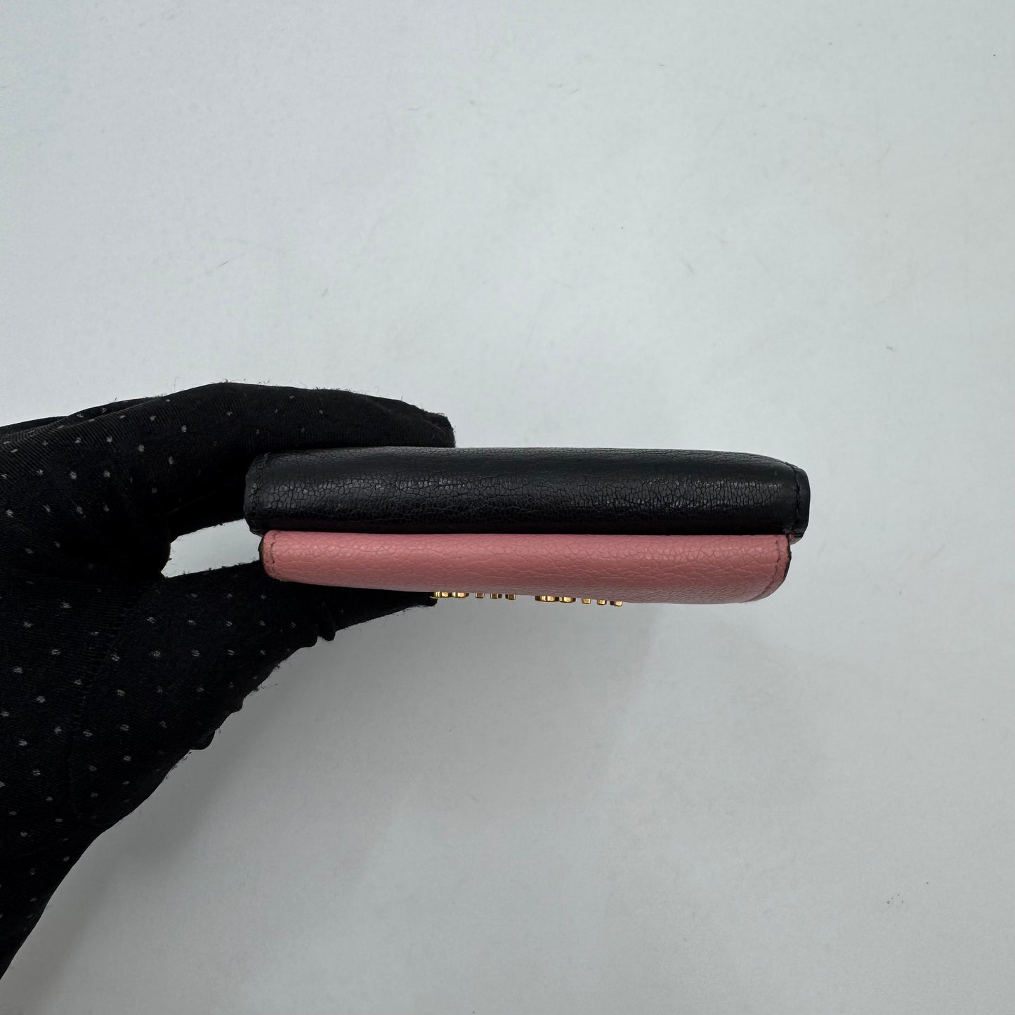 Miu Miu Black Pink Leather Trifold Mini Wallet GHW
