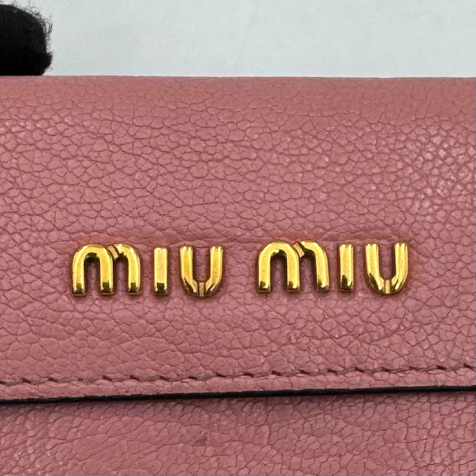 Miu Miu Black Pink Leather Trifold Mini Wallet GHW