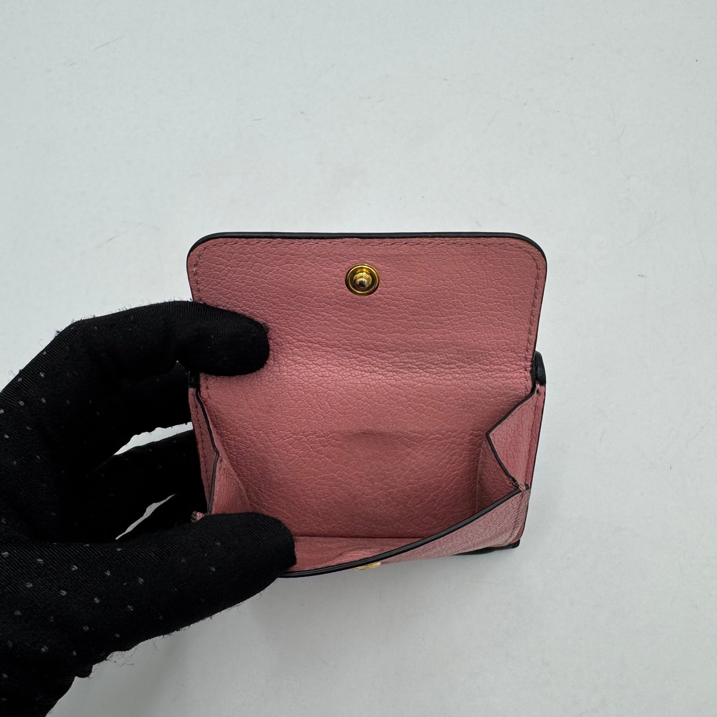 Miu Miu Black Pink Leather Trifold Mini Wallet GHW