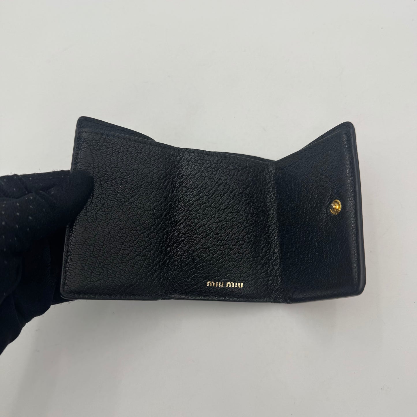 Miu Miu Black Pink Leather Trifold Mini Wallet GHW
