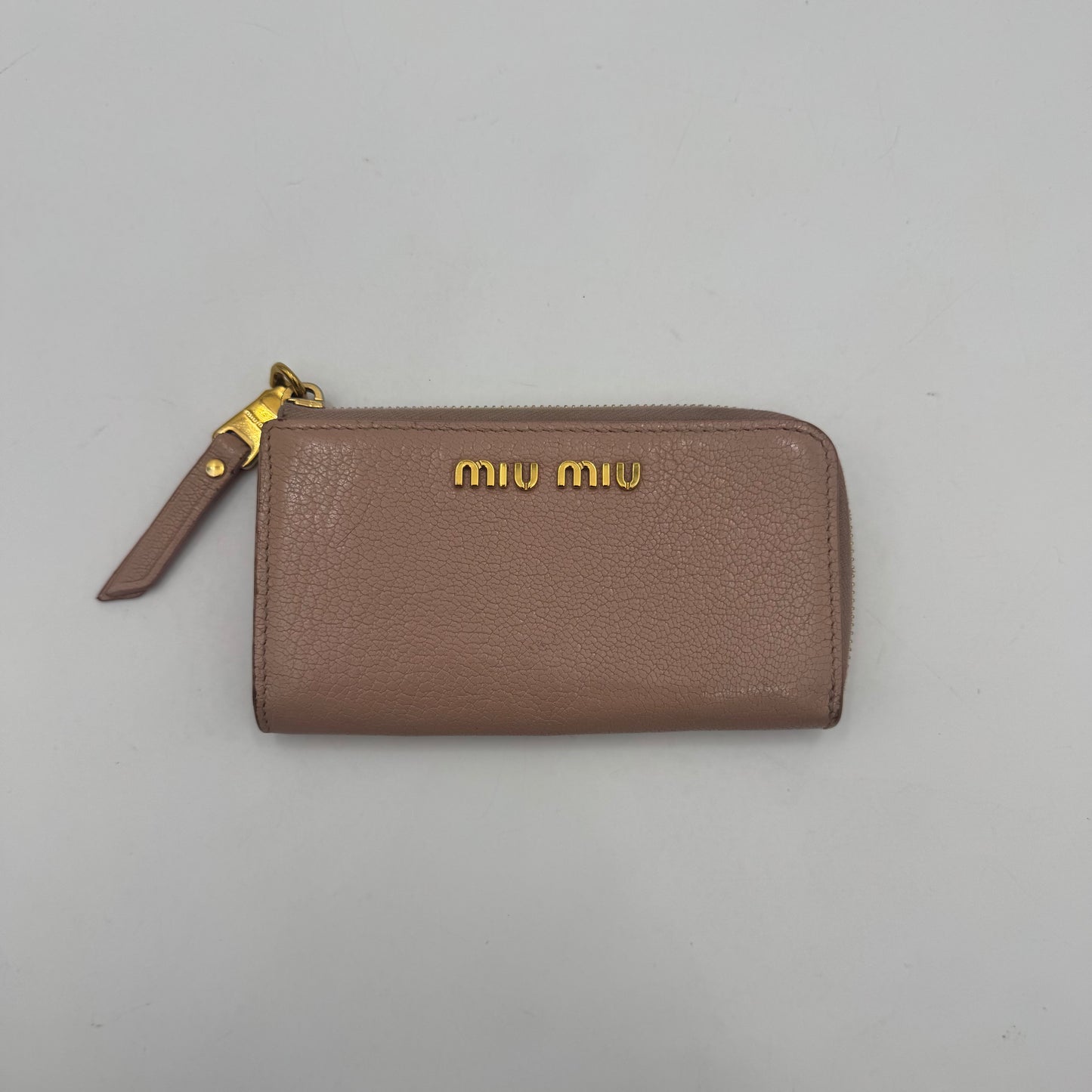 Miu Miu Light Pink Leather L Shape Zippy Card Case