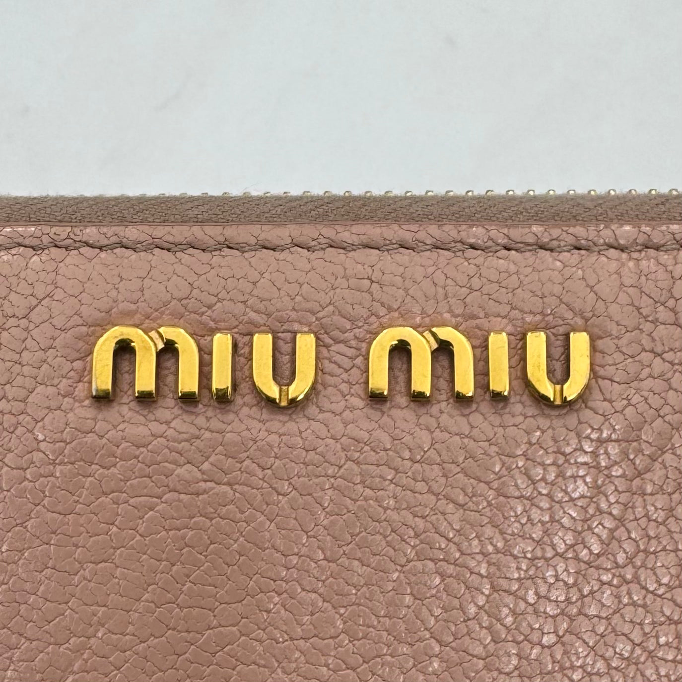 Miu Miu Light Pink Leather L Shape Zippy Card Case